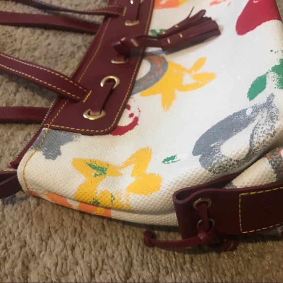 Dooney & Bourke tassel top zip purse. White main color with multicolor graffiti! - Picture 9 of 14